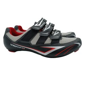 Venzo Road Cycling Shoes Mens 10.5 EU 45 Black Red SPD Cleats Spin Bike Class